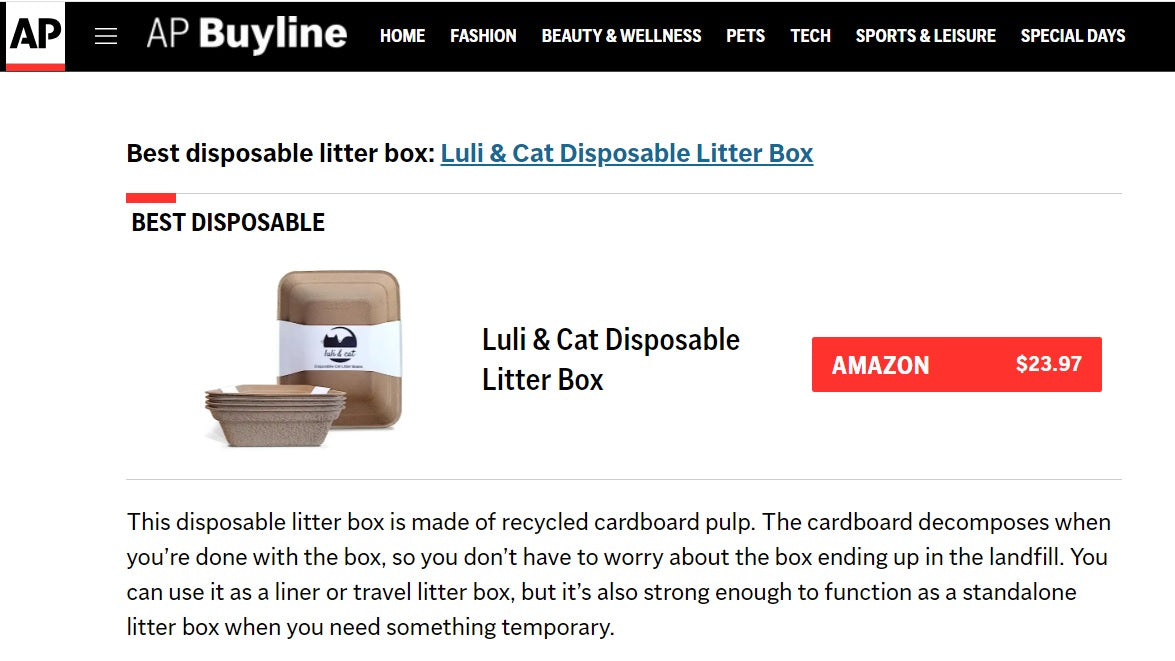 Luli & Cat Named Best Disposable Litter Box by AP Buyline